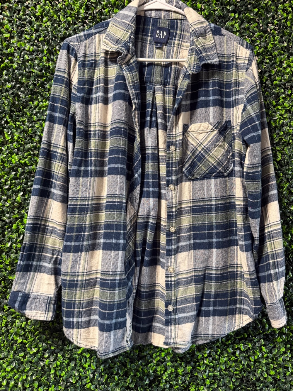 GAP Blue Green Plaid Flannel Button Down Shirt Size Medium